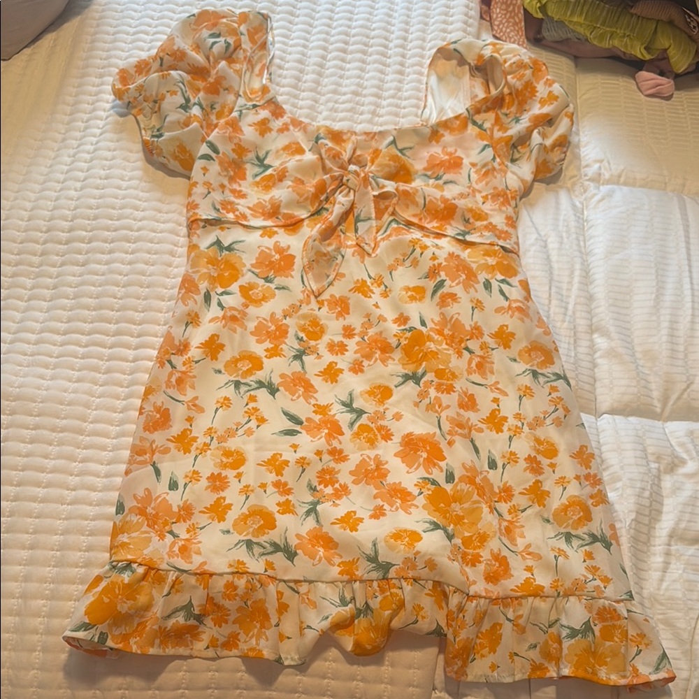 Floral Orange and White Dress